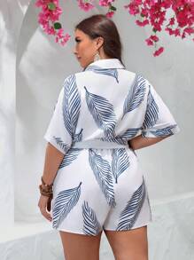 SHEIN VCAY Mono De Talla Grande Con Estampado Botánico Y Botones Frontales - Multicolor - Ver 2