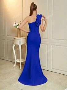 ADYCE One Shoulder Formal Flower Embellished Front Slit Waisted Cocktail Party Dress For Prom And Date Night Elegant Evening Wedding Guest Gown, For Graduation, Dinner