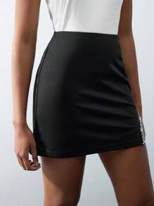 Maija Của phụ nữ Ngắn Chiều dài Cái nĩa cao Váy Với Pha lê Chi tiết - màu đen - Xem 4