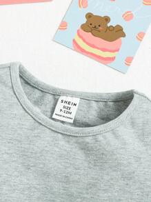 SHEIN 寶寶女孩休閒可愛針織短袖卡通貓紋裙和家居套裝 - 彩色 - 查看 6