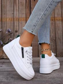 New Spring And Autumn Women's White Sneakers With Thick Soles, Mesh Upper, Lightweight, Casual And Versatile