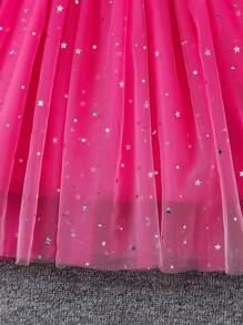 SHEIN Young Girl Fashionable Mesh Design Flutter Sleeve Dresses - Hot Pink - View 4
