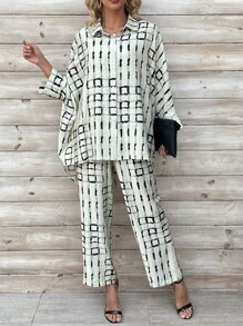Oversized Printed Matching Sets Women Longewear For Travel - Green - View 1