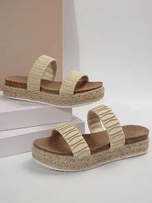 女式楔型厚底涼鞋,帶防水平台和舒適的pu皮革鞋面 - 米色 - 查看 5