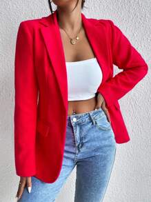 Chiquease Women's Solid Color Minimalist Lapel Overcoat For New Year Clothes - Red - View 6