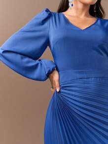 Modelyn Women'S Solid Color Lantern Sleeve Asymmetric Hem Dress - Blue - View 8