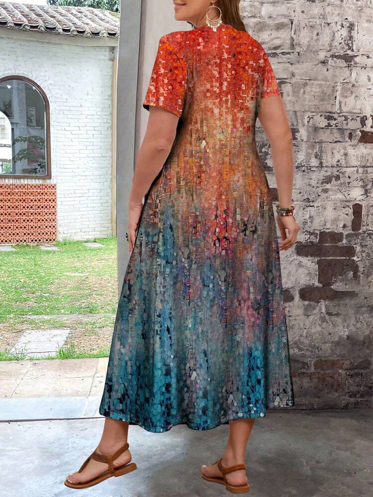 Plus Size Women Summer Casual Vintage Long Fitted Dress,Spring/Vacation