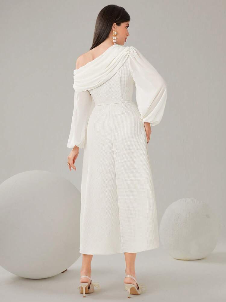 Ladies' Asymmetrical Collar Bishop Sleeve Dress Long Evening Dresses