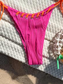 Swim Mod Summer Beach Women's Halter Neck Cutout Decoration Bikini Set - Multicolor - View 4