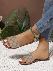 Women Comfortable Fabric Cute Elegant Pattern Round Toe Flat Casual Versatile Holiday Fashion Sandals, Spring/Summer - Brown - View 5