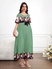 SHEIN 孕妇时尚短袖印花连衣裙