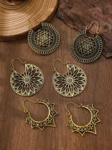 3 cặp/bộ Đúng mốt Retro Phương Tây & Phong cách Bohemian Đau khổ Xu hướng: Cắt giảm Thiết kế Bộ bông tai Đối với Của phụ nữ Mặc hàng ngày - Vàng - Xem 2