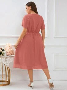 SHEIN Clasi Vestido Estampado Estival Con Bordado Floral, Mangas Con Volantes Y Cintura Plisada Para Mujeres De Talla Grande