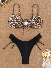 SHEIN Swim Bikini Set, Random Printed, 2 Pieces Bikini Set With Removable Padded Cups Summer Beach
