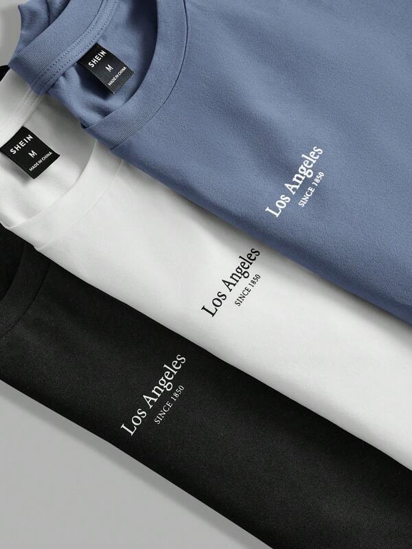 HIMLAND Paquete de 3 camisetas de manga corta con estampado de letras para hombre para el verano