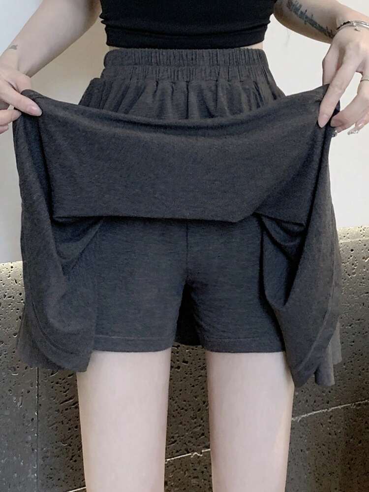 Ladies' Solid Color Elastic Waist Skirt,Skorts Fall