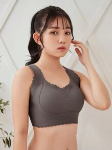 FRIFUL Full Coverage Thin Cup Push Up Bra With Side Support And Wavy Edge - Grey - View 5