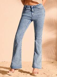 Forever 21 Women's Floral Embroidered Flared Jeans - Light Wash - View 2