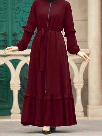 女式優雅長款荷葉邊連衣裙