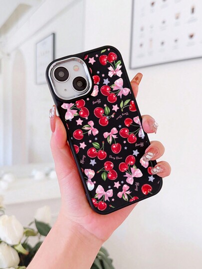 Kawaii 1 Pieza Funda Para Teléfono Con Marco Electroplacado En Lindo Diseño De Cereza