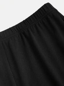 SHEIN Essnce Áo không dây xếp ly màu trơn vừa vặn và quần ống loe trang phục thường ngày - màu đen - Xem 3