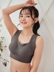 FRIFUL Full Coverage Thin Cup Push Up Bra With Side Support And Wavy Edge - Grey - View 4