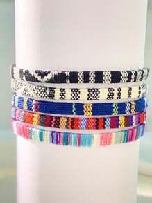 5pcs Bohemian Style Colorful Handwoven Adjustable Anklet Set, Can Be Used As Bracelets, Suitable For Men & Women, Ideal For Beach Vacation, Travel, Daily Casual Wear