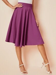 SHEIN Clasi High Rise Wide Waistband Circle Skirt - Purple - View 1
