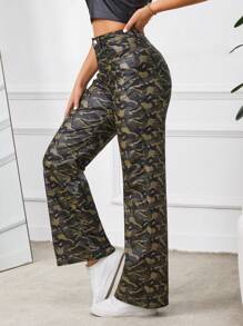 Women's Fashionable Camouflage Printed Straight Leg Pants For Casual Wear Fall Cloth For Women - Multicolor - View 5
