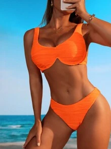 SHEIN Swim 女裝套裝實色比基尼泳裝，適用於夏季和海灘