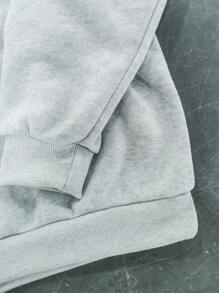 INAWLY Plus Size Women's Simple Zipper Design Stand Collar Solid Color Sweatshirt - Grey - View 4