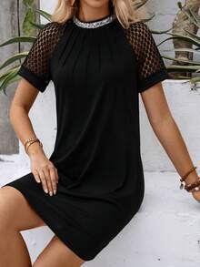 SHEIN LUNE Vestido De Mangas Raglán Con Encaje Para Mujer - Negro - Ver 6