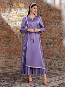 Modelyn Của phụ nữ Xếp li Khối màu Đầm Với Ruy băng Đồ trang trí - Màu tím - Xem 6