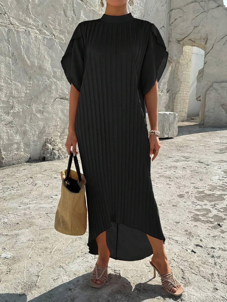 SHEIN LUNE 純色短袖百褶裙 - 黑色 - 查看 1