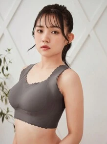 FRIFUL Full Coverage Thin Cup Push Up Bra With Side Support And Wavy Edge - Grey - View 7