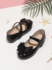 女童新款春秋校風時尚蝴蝶結表演黑色鞋款 - 黑色 - 查看 2