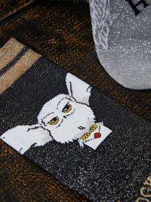 HARRY POTTER X SHEIN 女士 2 双 Hedwig 图案银色卢勒克斯中筒袜，礼品 - 彩色 - 查看 6