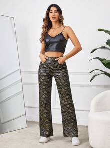 Women's Fashionable Camouflage Printed Straight Leg Pants For Casual Wear Fall Cloth For Women - Multicolor - View 4
