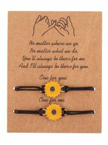 2 Piezas Pulsera De Pareja Simple Y Versátil Con Diseño De Girasol Y Margarita, Adecuadas Para Uso Diario Para Hombres Y Mujeres - Amarillo - Ver 2