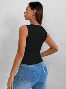 Sweetra 單色褶皺背心上衣