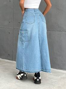 EURMUSE Cargo Pocket, Long Skirt - Medium Wash - View 2