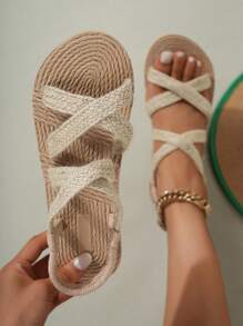 Dép đế bằng mùa hè dành cho nữ, Giày trượt Espadrille, Hở mũi, Thường ngày, Dép xỏ ngón, Hoàn hảo cho Kỳ nghỉ ở Bãi biển - màu nâu - Xem 3