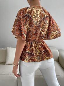 SHEIN LUNE Paisley Print Tie-Waist Casual Holiday Shirt - Multicolor - View 2