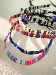 5pcs Bohemian Style Colorful Handwoven Adjustable Anklet Set, Can Be Used As Bracelets, Suitable For Men & Women, Ideal For Beach Vacation, Travel, Daily Casual Wear
