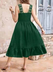 SHEIN Clasi Dress Ukuran Plus Ruffle Hem Zip Tape Blok Warna Geometris Plain Boho - Hijau - View 2