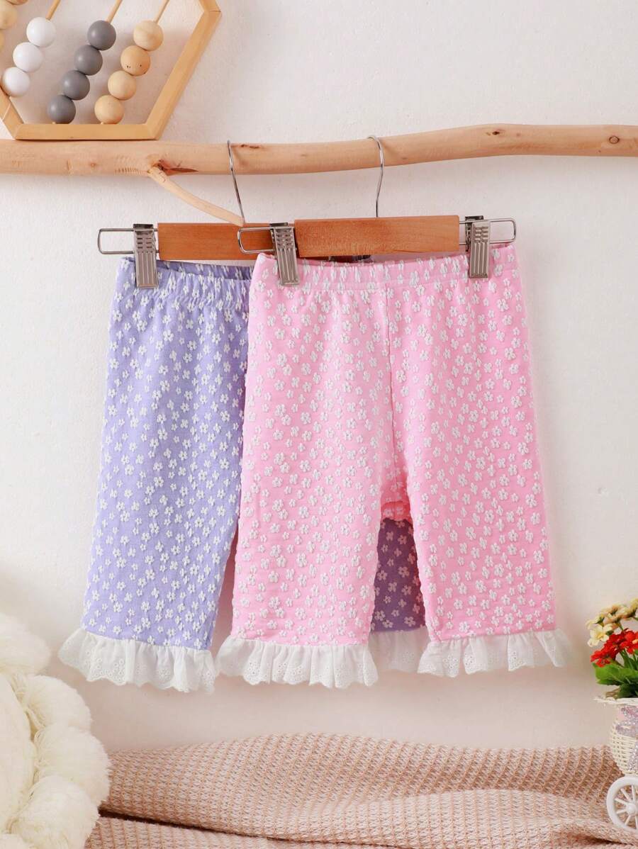 夏季年輕女孩可愛針織提花不對稱拼接兩件式七分褲套裝