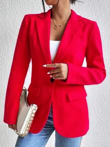 Chiquease Women's Solid Color Minimalist Lapel Overcoat For New Year Clothes - Red - View 3