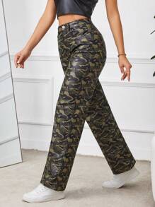 Women's Fashionable Camouflage Printed Straight Leg Pants For Casual Wear Fall Cloth For Women - Multicolor - View 6