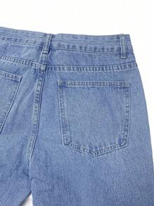 Men Ripped Straight Leg Jeans - Medium Wash - View 6