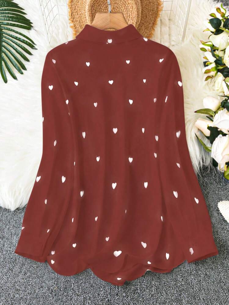 Plus Size Loose Heart Printed Casual Shirt